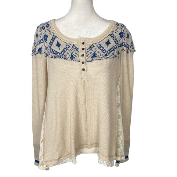 We The Free Women Fair Isle Pullover Sweater Sz M Cream Long Sleeve 51-4 - Picture 1 of 16